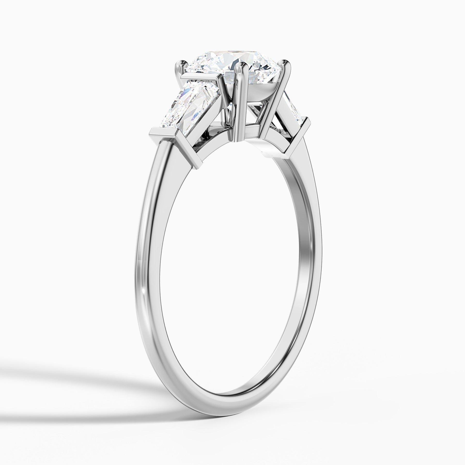 Avalon Round 3 Stone Moissanite Ring With Side Baguette Moissanite